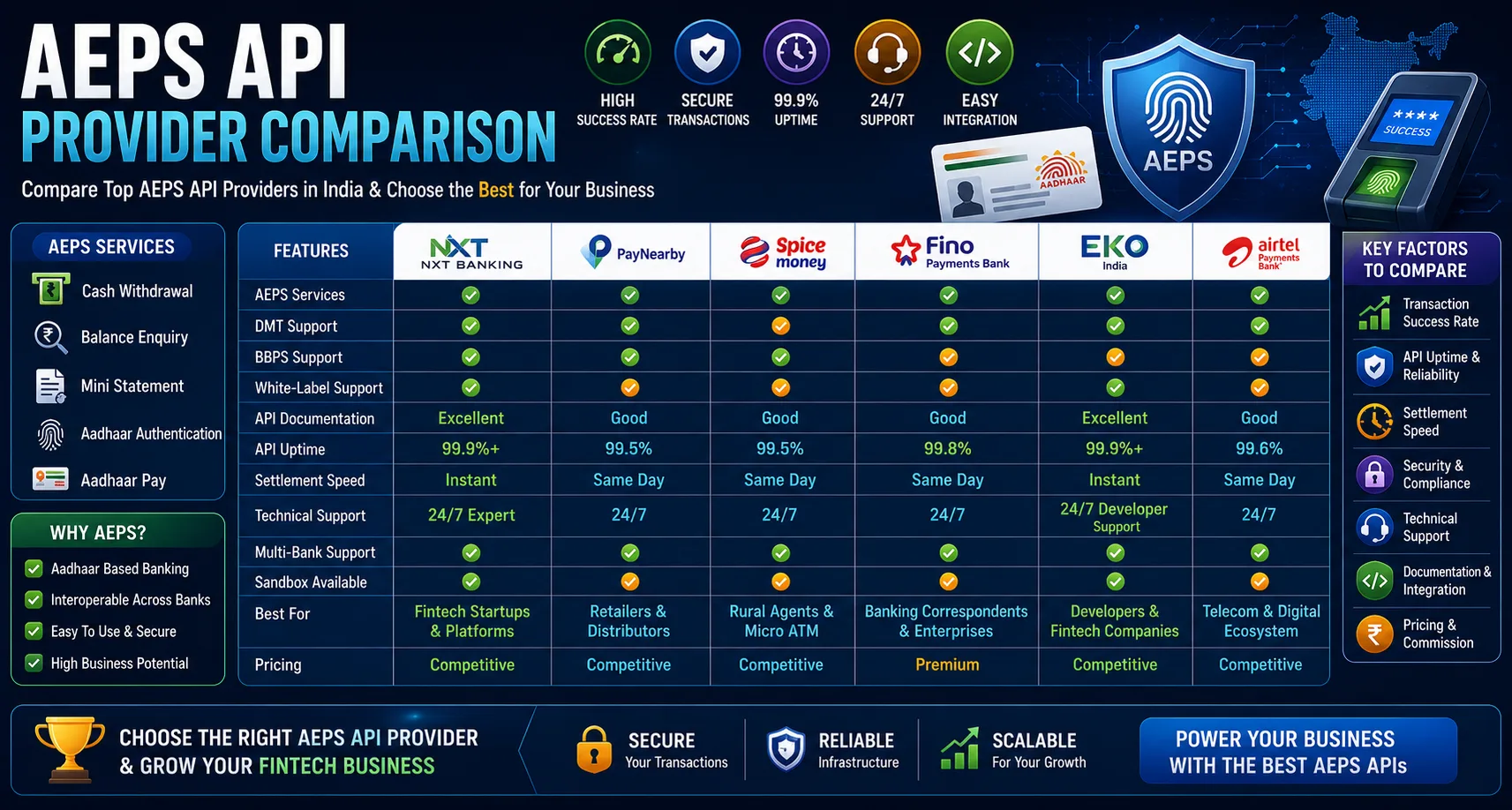 AEPS API Provider Comparison: Best AEPS Providers in India (2026)